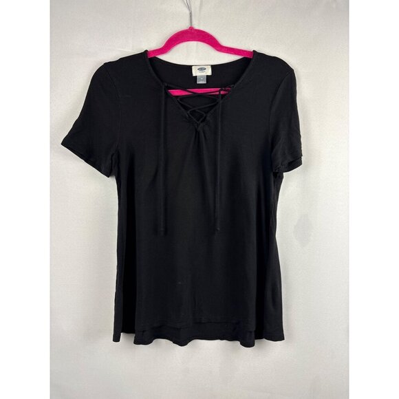 Old Navy Black Short Sleeve Top With Crisscross Detail - Medium - Picture 2 of 5